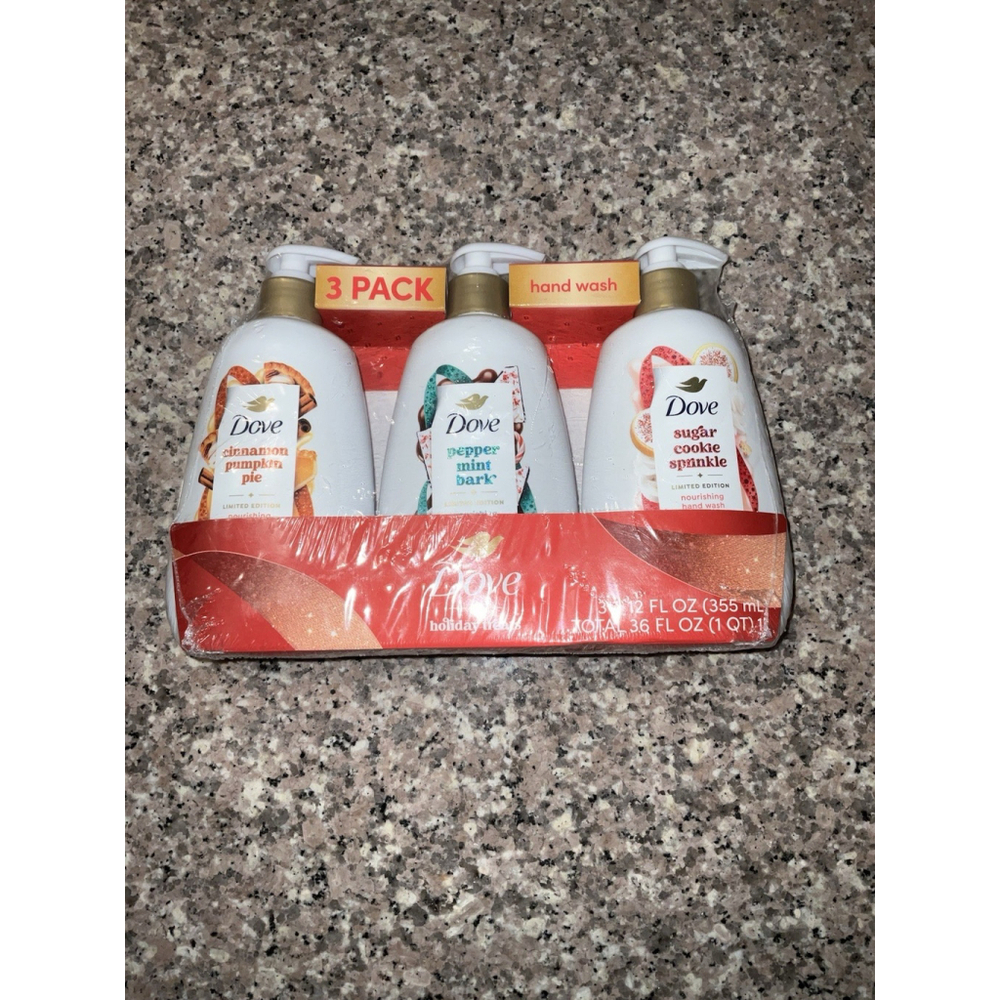 Set of 3 Dove Holiday Treats Hand Wash Peppermint Bark Sugar Cookie Pumpkin Pie